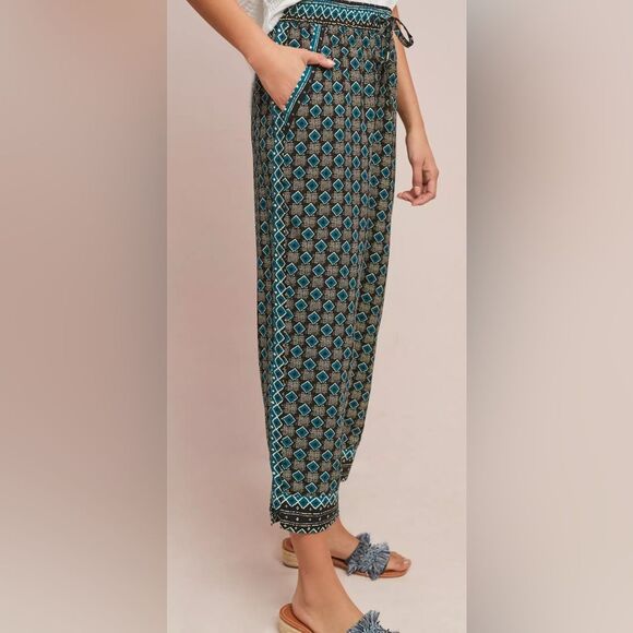 Anthropologie Geometric Drawstring Joggers In Teal and Black Size Small - Picture 4 of 11